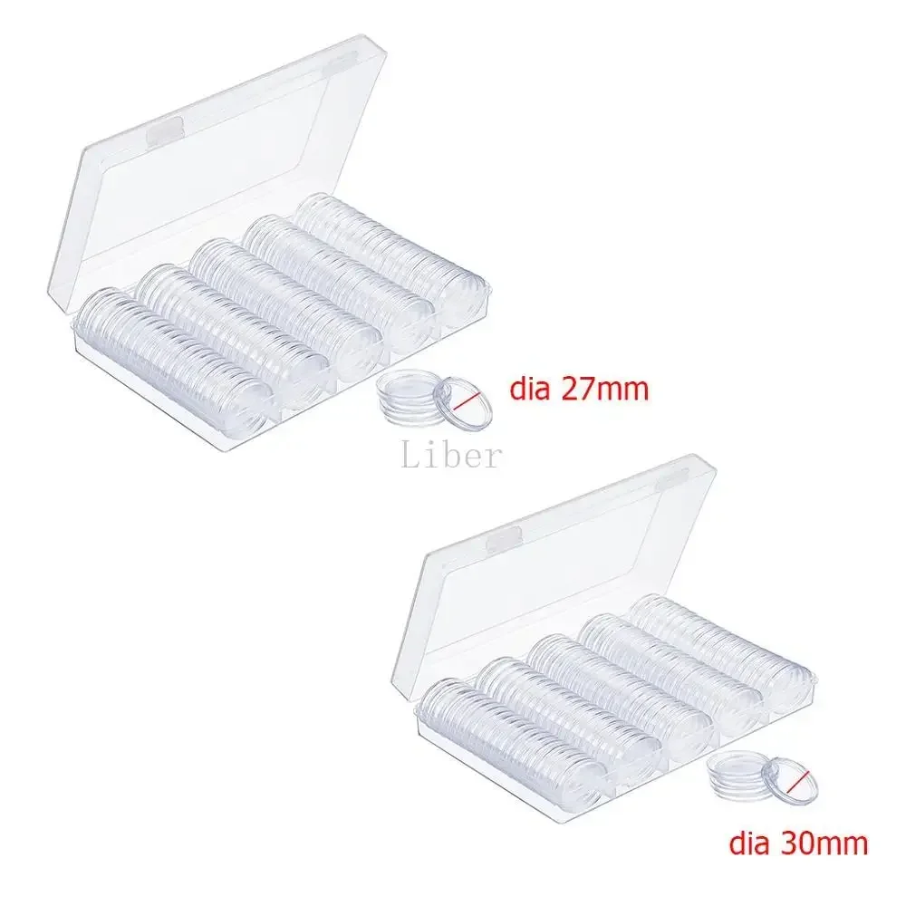100 pièces clair Coin Capsule Holder Case 27/30mm Transparent Commémoratif Pièce De Collection Boîte De Rangement Collection Fournitures Hucha