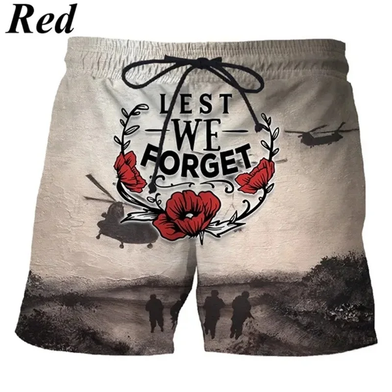 

3D Print Australia New Zealand Maori Manaia Poppy Fern Lest We Forget Beach Shorts For Men Casual Surf Board Shorts Swim Trunks