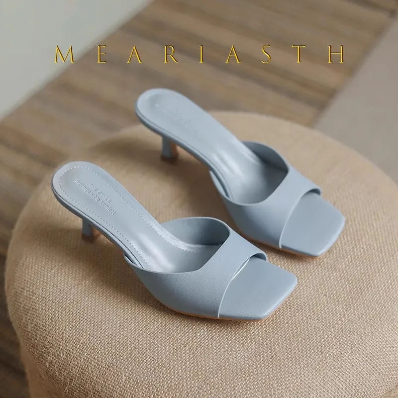 2025 new Summer Square Head open toe High Heel Women's Slippers pu Leather Prom Shoes Series Fine Heel Sandals Ladies Slippers image 6