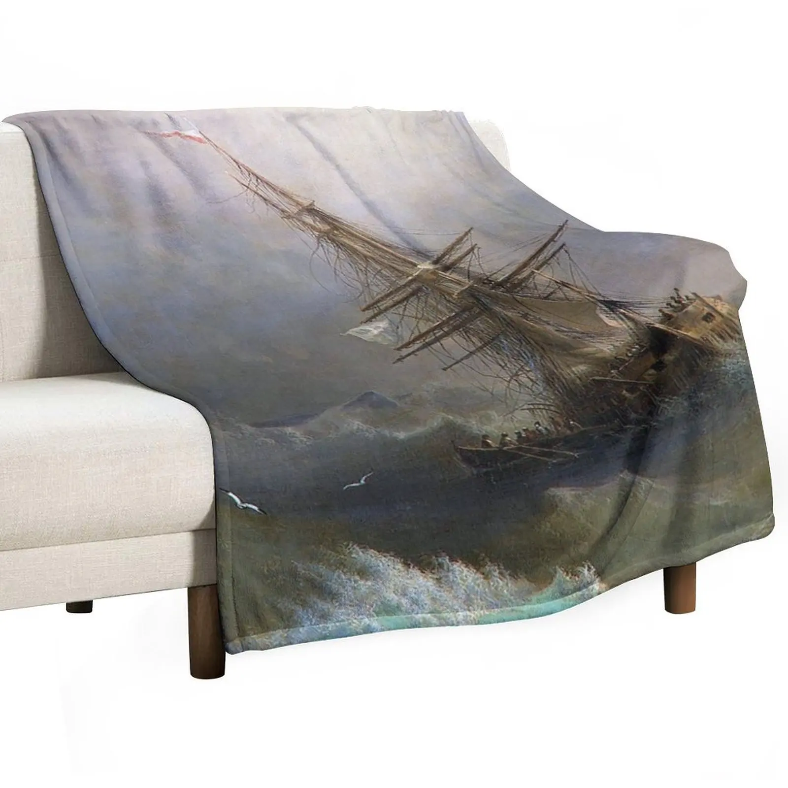 

Ship in the Stormy Sea - Ivan Aivazovsky - 1887 Throw Blanket Polar Soft Beds Thins Cute Plaid Blankets