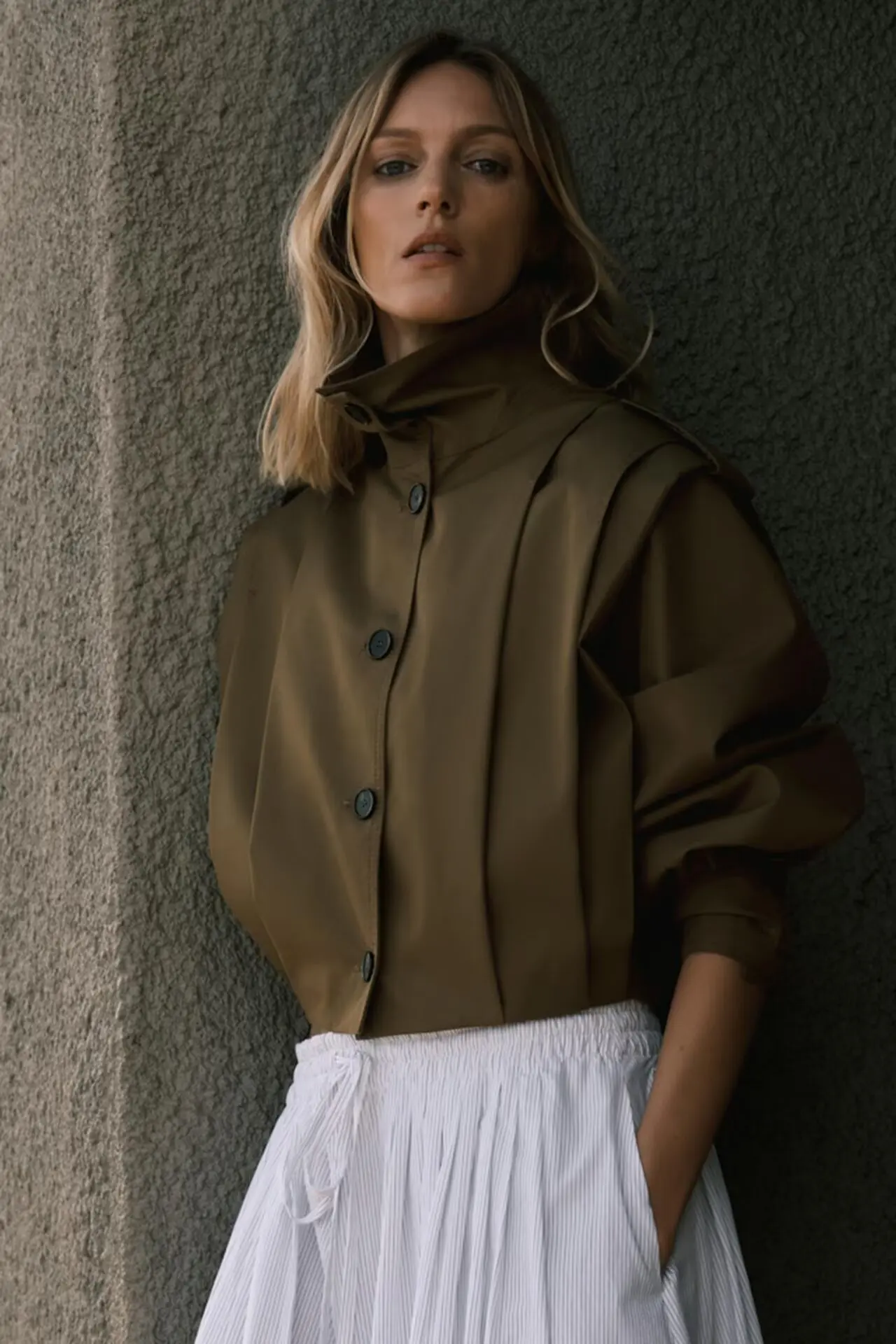 BB6401 ZA25 Autumn New Women's Fashion Style Simple and Versatile Collar Long Sleeve Folded Short Coat 319454
