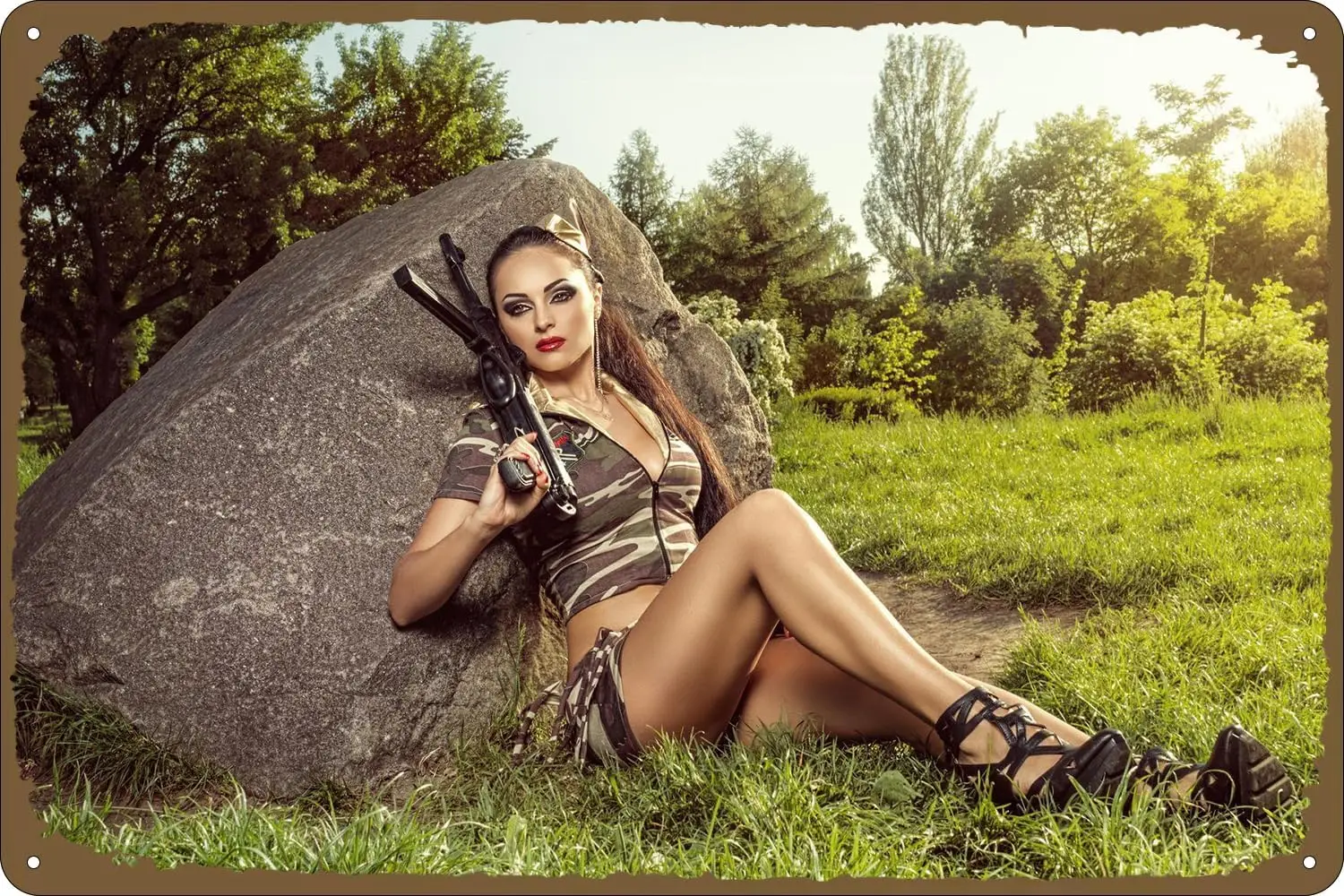 Sexy Poster Pinup Girls Sexy Beauty Armed with a Gun Vintage Metal Tin Signs for Room Man Cave Home Bar Kitchen Garage Rest sign