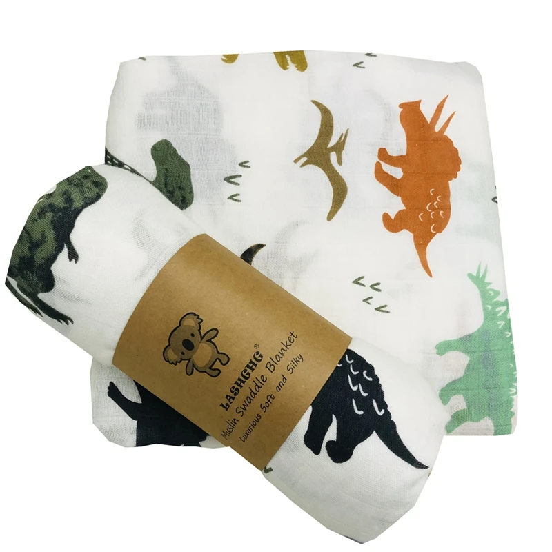 2026 LASHGHG NEW Hot Hedgehog & Dino Organic Cotton Baby Wraps European Styles Swaddle Blanket Customize Designs