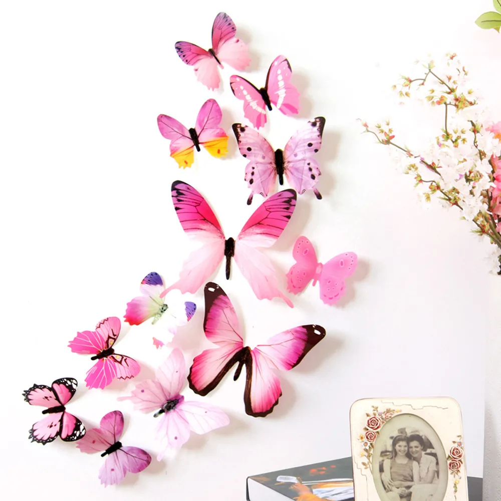 12pcs 3D Butterfly Wall Stickers Rainbow Home Decor Wall Fridge decoration stickers Party Wedding Display decoracion