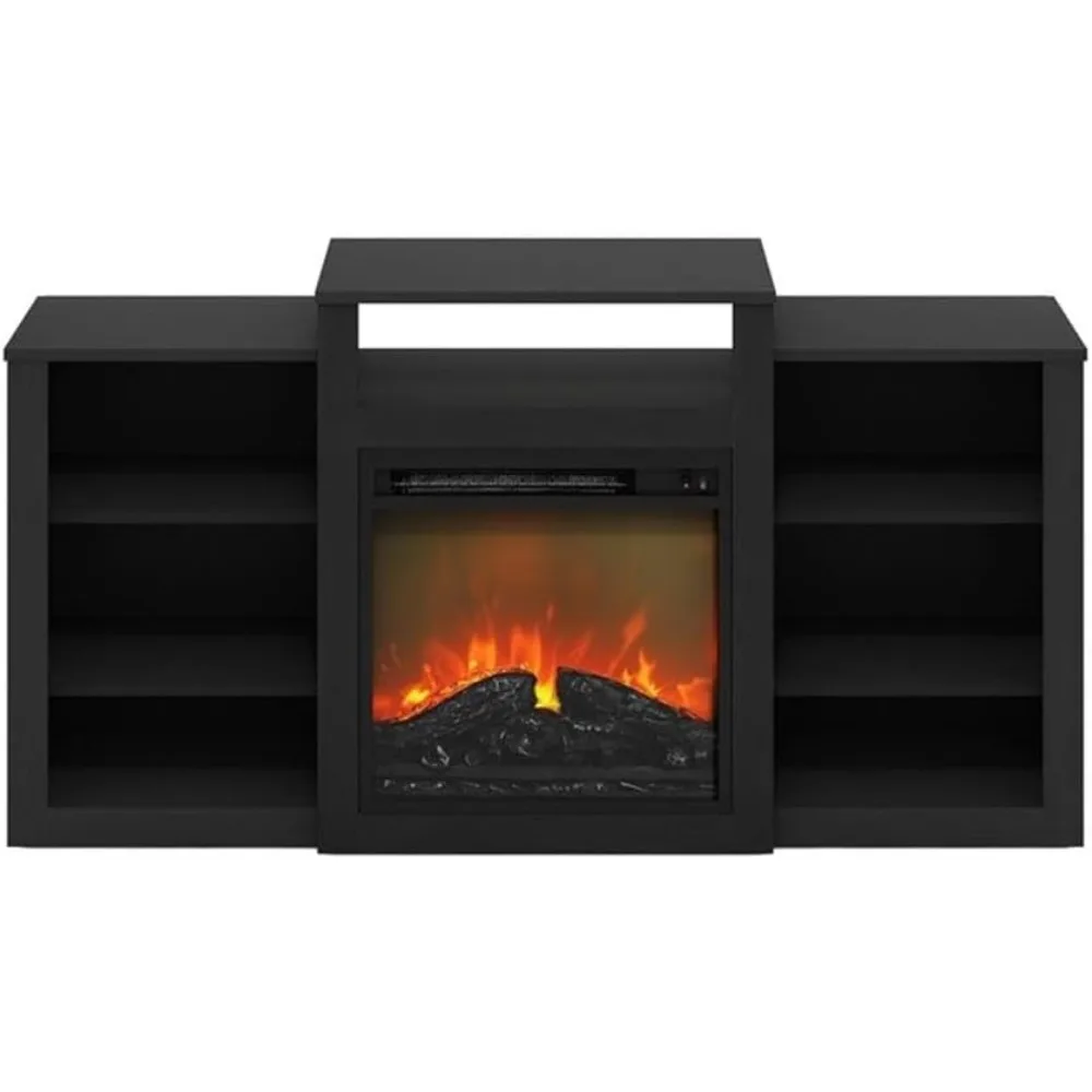 55インチスクリーン対応 電気暖炉付きテレビ台 - 暖房機能付きモダンエンターテイメントセンター