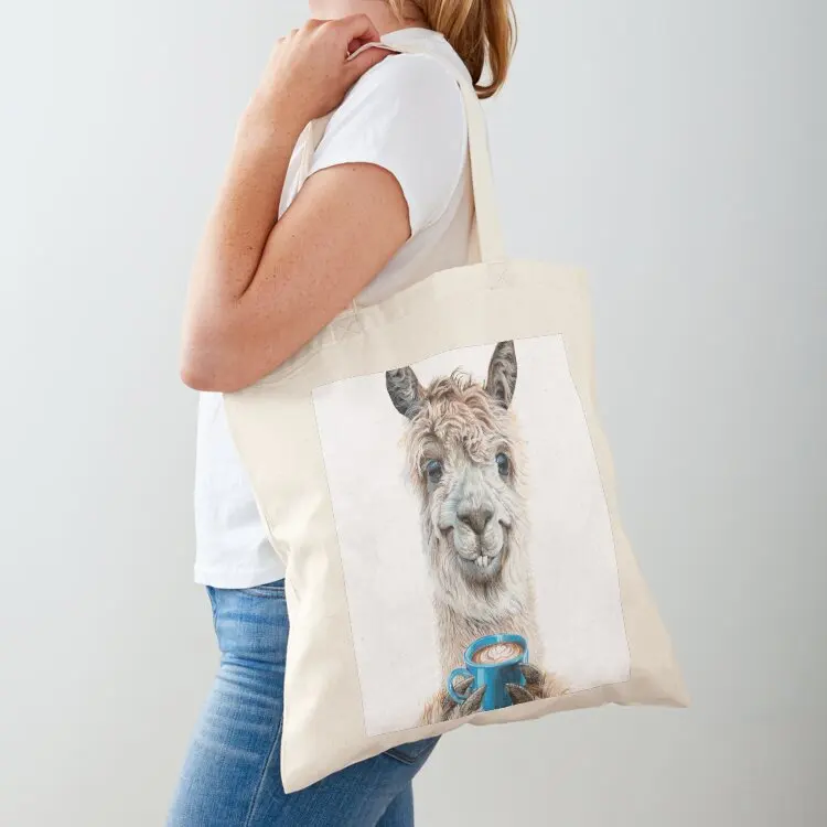 

Llama Latte Tote Bag personalized tote bag Canvas custom fabric bag tote men