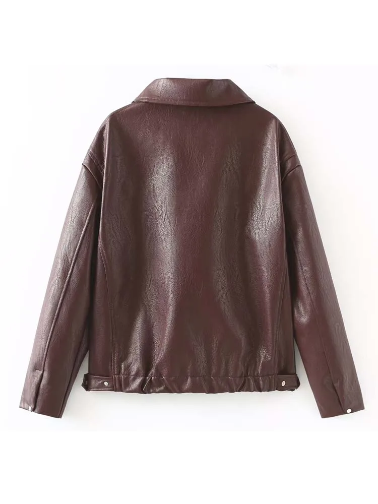 Casual Faux leather jacket for women Spring Autumn Turn down collar bomber jacket Oversized Short coat 2024 New INKEO 4O029