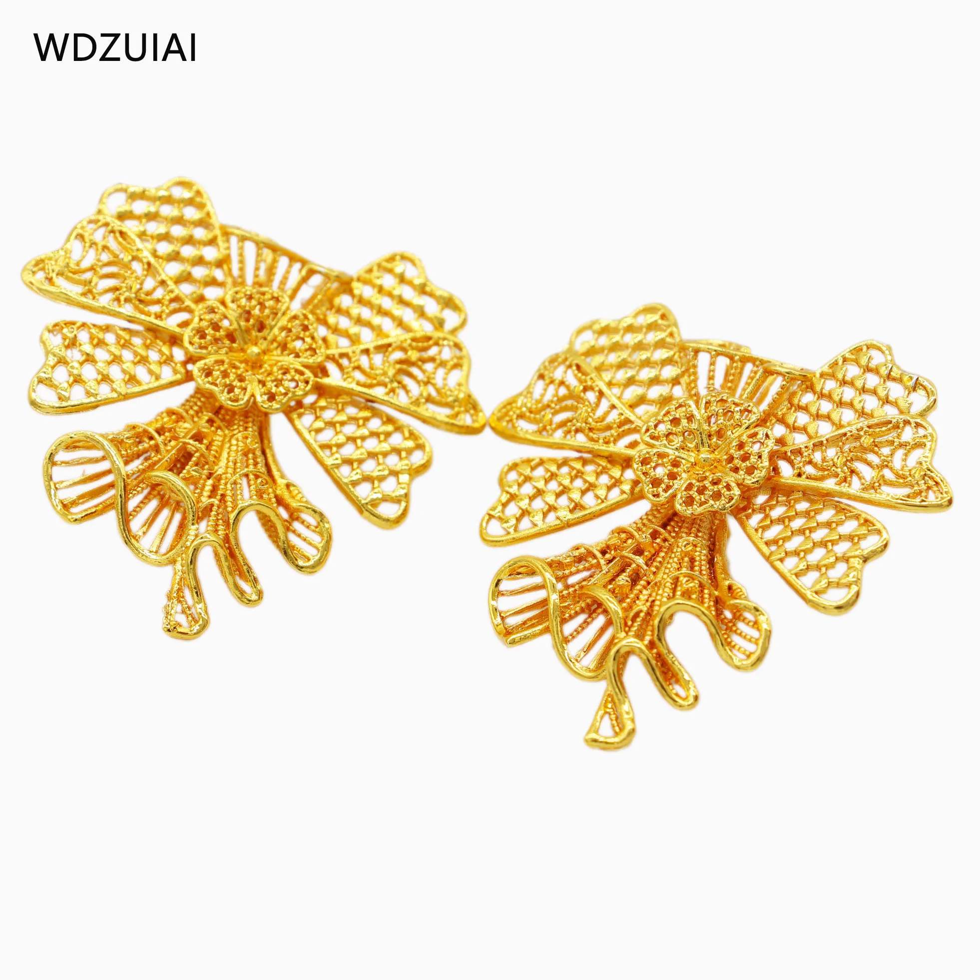 WDZUIAI New Arrival Bright Gold Color Earrings Dubai African Arab French Women Grils Party Luxury Earrings Bridal Charm Jewelry