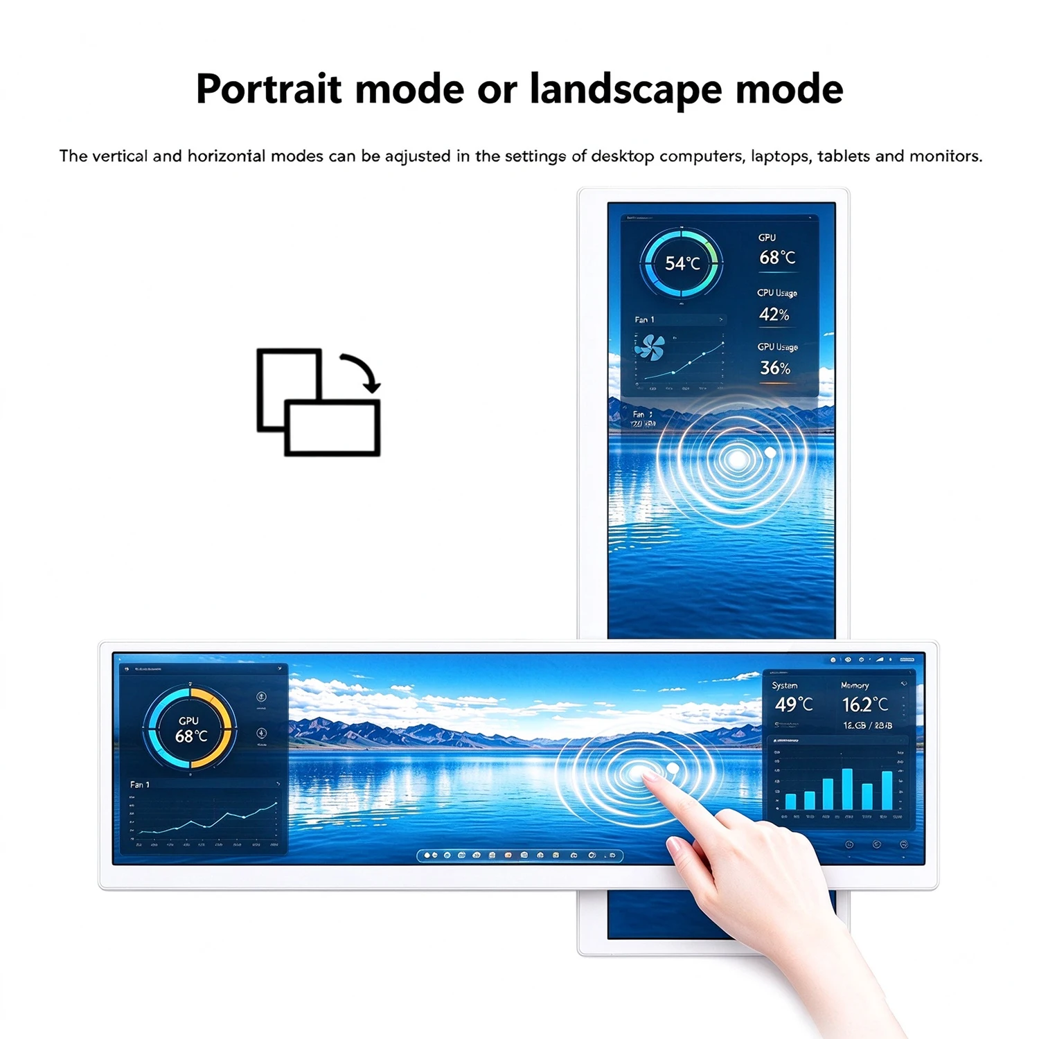 14.5 Inch Ultra-Wide IPS Touch Screen 2560x720 Metal Case 10-Point Touch AIDA64 PC Monitor Mini HDMI Type-C Secondary Display