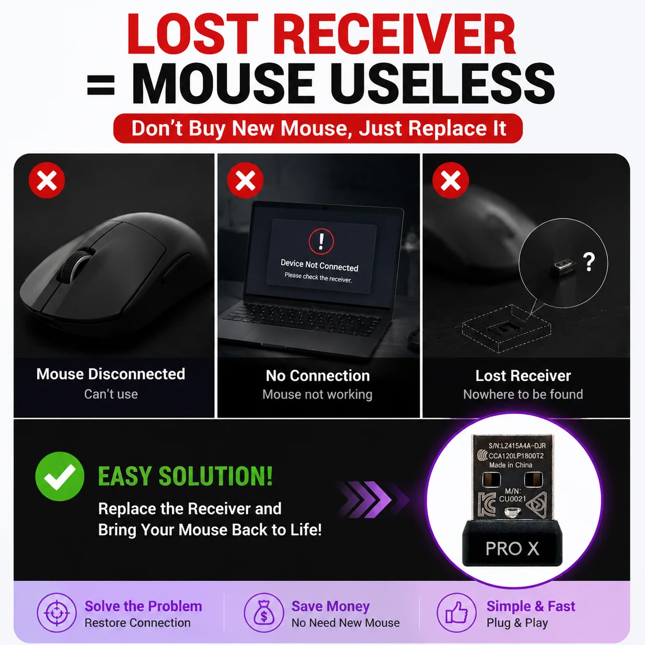 USB Adapter 2.4G Receiver For Logitech GPW GPXS Superlight Mouse Wireless Dongle