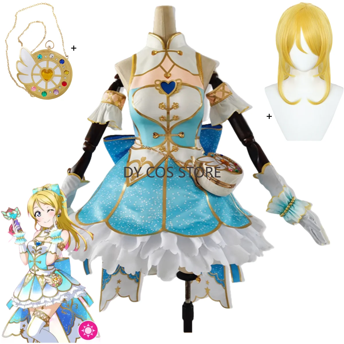 

Аниме LoveLive! EliAyase Ellie Косплей Костюм Аплие Макияж Волшебное Пробуждение Великолепное Милое Платье Парик Женский Милый Карнавальный Костюм