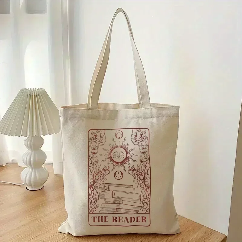 PW1  Vintage The Reader Pattern Canvas Shoulder Bag, Lightweight  Sun  Shopper  Versatile Storage Bag