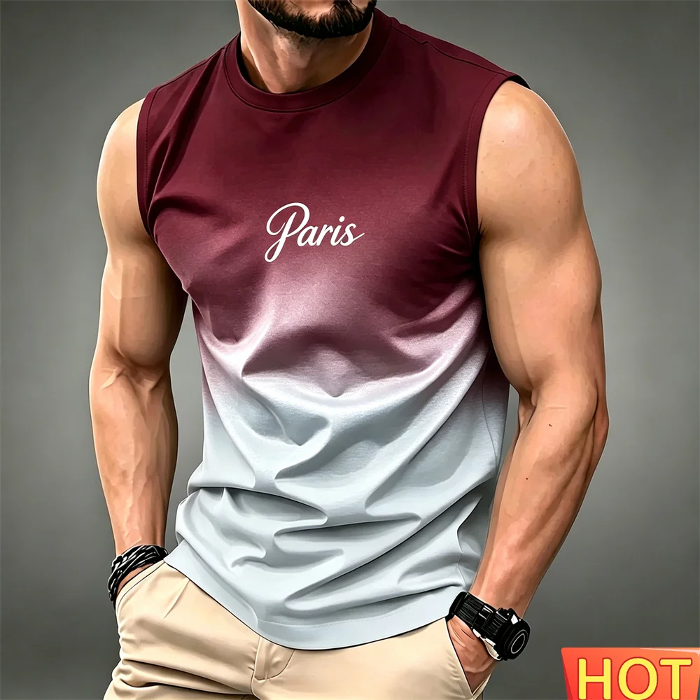 夏のメンズグラデーションノースリーブ Tシャツ通気性ホームラ - Summer Clothing In Paris のレビューと価格