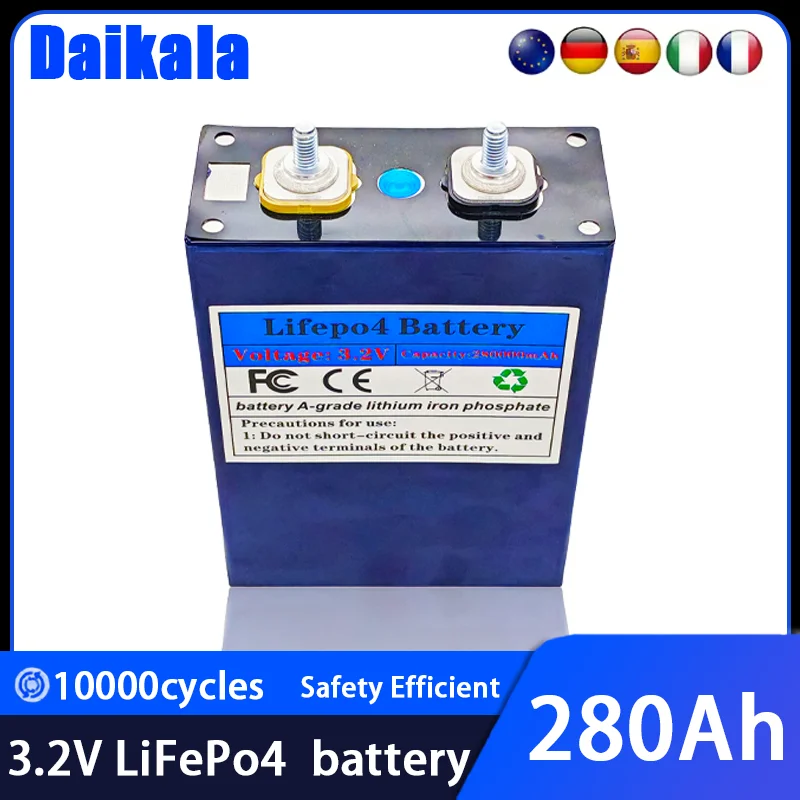 

NEW 3.2V 280Ah LiFePO4 Battery Rechargeable Cells for Solar Energy DIY Lithium Battery Pack Home Power 12V in Stock