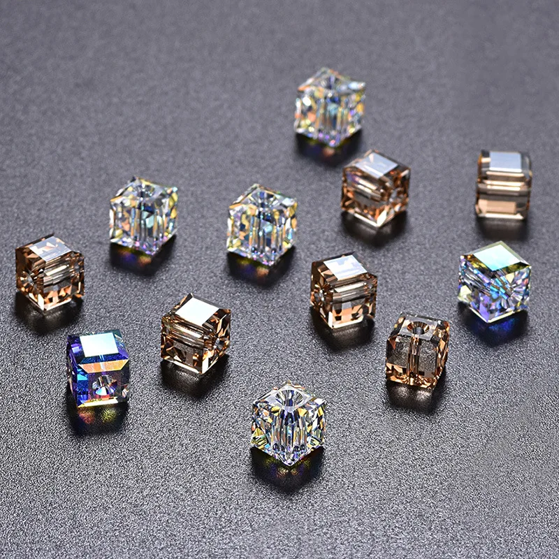 4-8MM Crystal Cube Beads Square Shiny AB Color Glass Loose Spacer Beads for Necklace Bracelet DIY Jewelry Crafts Making Supplies