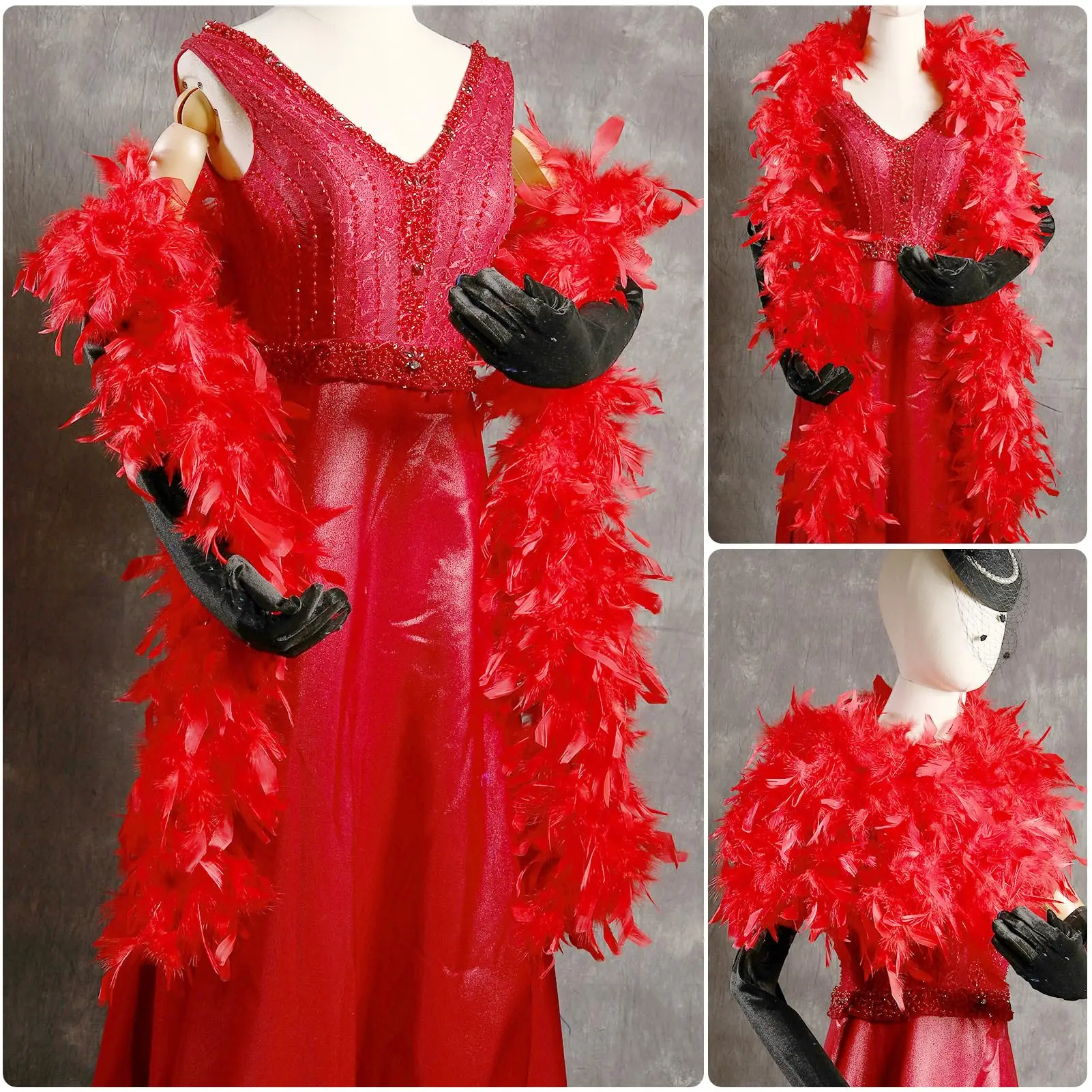 2M Red Turkey Feather Boa Strip Fluffy Craft Costume Fancy Dress Wedding Party Decoration Apparel Sewing & Fabric