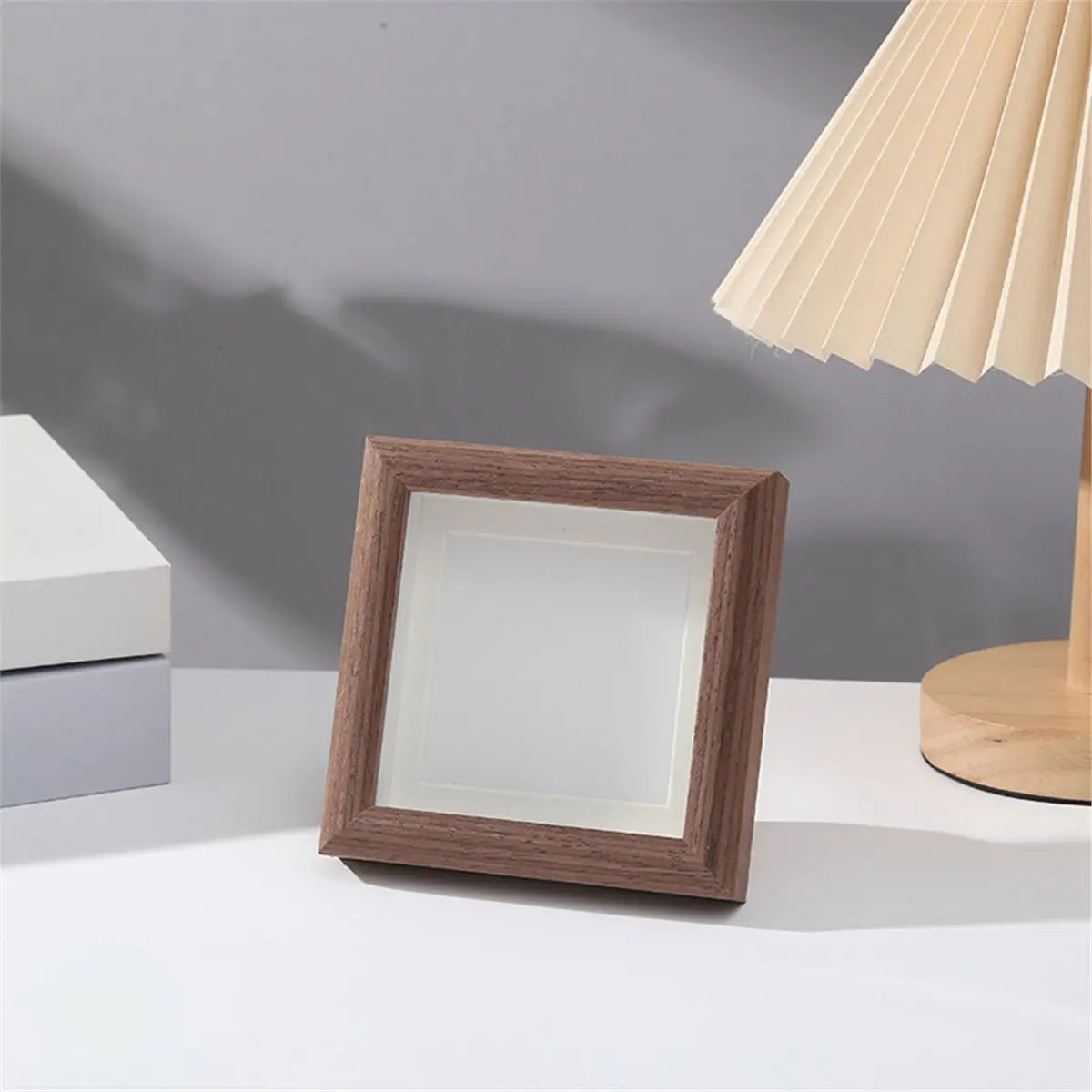 【MUST-HAVE LIST】 4 Inch Square MDF Wood Grain Photo Frame, Tabletop Only Display Picture Frame for DIY Oil Painting, Photo Decor
