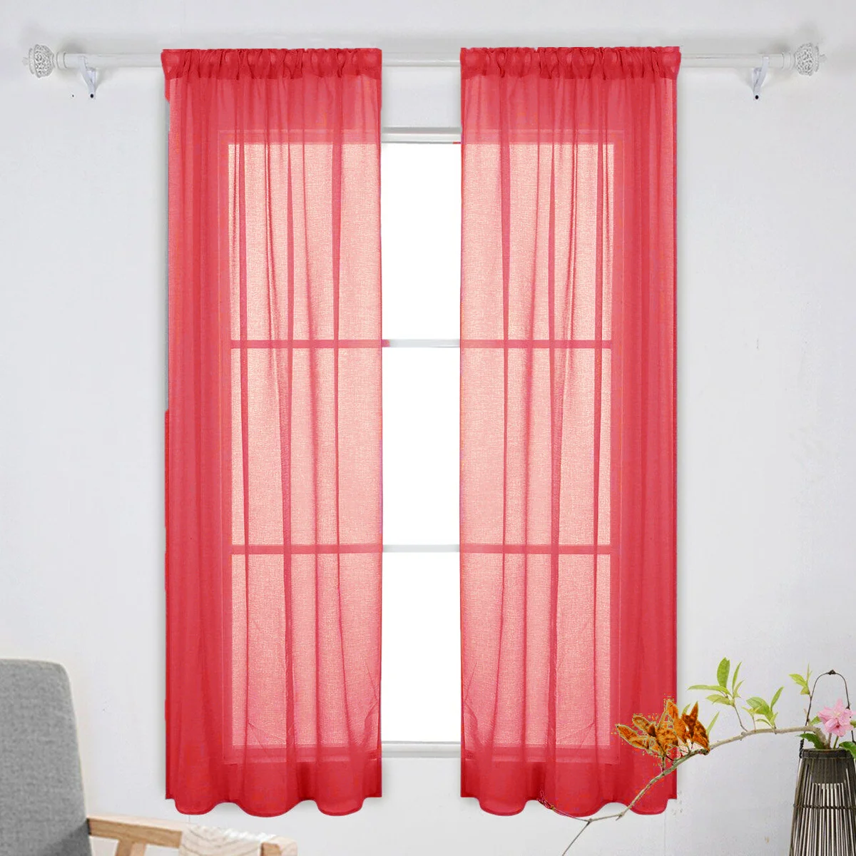 الأحمر 100X200Cm شير تول الستائر لغرفة النوم نافذة الشاشة شفافة الفوال الستار ديكور المنزل ضوء تصفية الخصوصية
