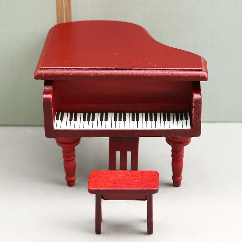 Mini 1:12 Dollhouse Simulation Grand Piano Miniature Ornament Accessories Imitation Mahogany Piano Instrument OB11 Doll Decor