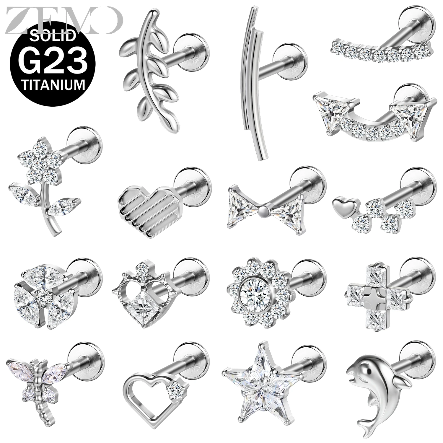 

ZEMO 1 Piece 16G G23 Titanium Steel Lip Studs Women Men Zircon Labret Lip Piercing Flower Ear Helix Conch Lobe Piercings Jewelry