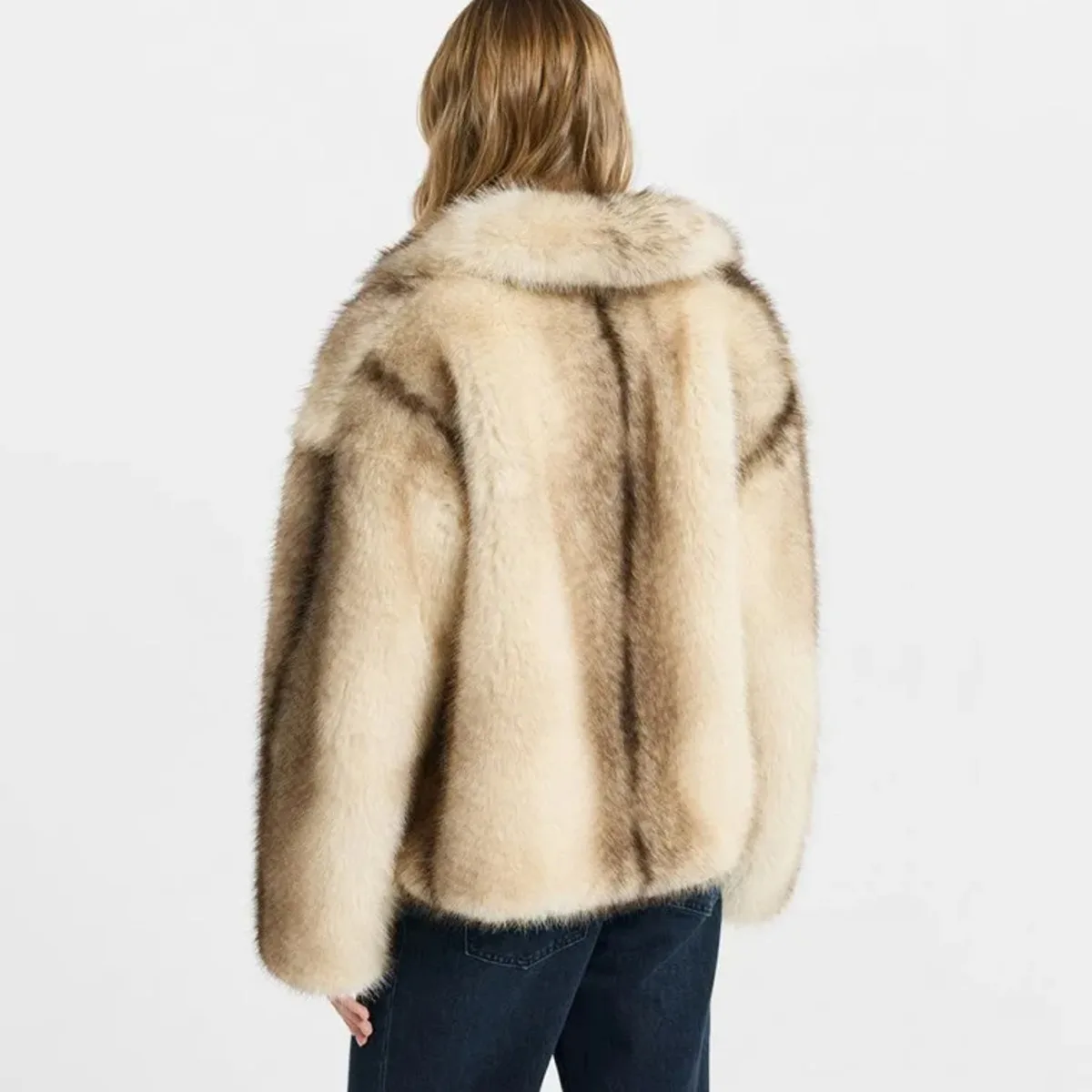 BJTZ سترة نسائية جديدة فاخرة مخططة من الفرو الصناعي لشتاء 2025 معطف سميك دافئ من القطيفة أنيق وبسيط غير رسمي مريح ممتاز #4