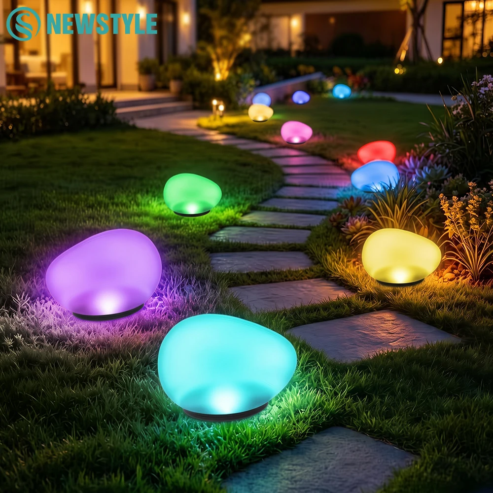 Solar Outdoor Light Artificial Stone Decorative Lights IP65 Waterproof Outdoor Cobblestone Shaped Garden Ground Lamp Decor
