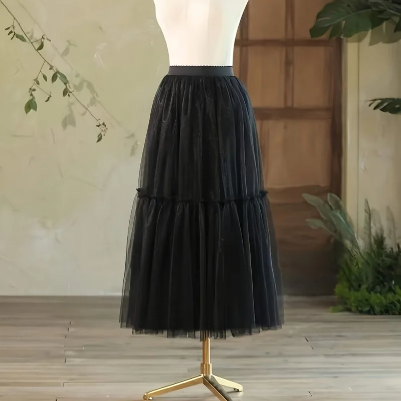 2-Layer Soft Tulle Petticoat 35.43inch Length, No Hoop Fluffy Half Slip Cosplay, Costume And Performance Extension