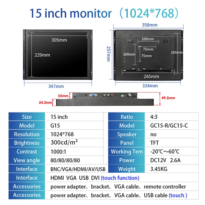 Zhixianda Open Frame Industriële Monitor 15 Inch 1024*768 Lcd Monitor Computer Monitor Met Vga Dvi Hdmi Interface