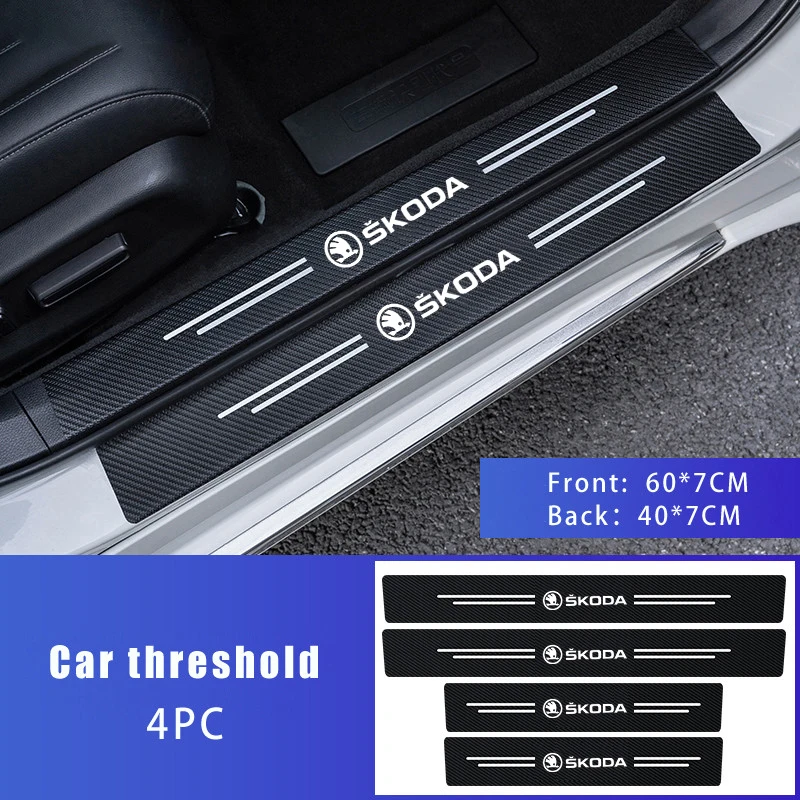 1/4/Pcs For Skoda Kodiaq Fabia Superb Yeti Octavia Enyaq Rapid Kamiq Karoq Car Door Sill Scuff Plate Decor Carbon Fiber Sticker