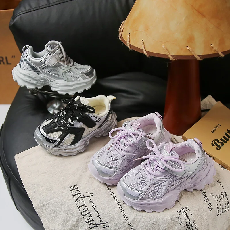 Kids' Chunky Sneakers Lightweight Non-Slip Soled Boys Girls Running Shoes Back To School Breathable Mesh Children Sports Shoes