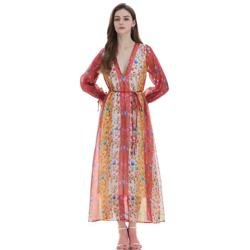 กระโปรงทรงเอเอวสูงผ้าโพลีเอสเตอร์ รุ่น Ele V-Ne Long Sve ทรงบาน เหมาะสำหรับใส่ในฤดูใบไม้ผลิ ฤดูร้อน ฤดูใบไม้ร่วง และฤดูหนาว