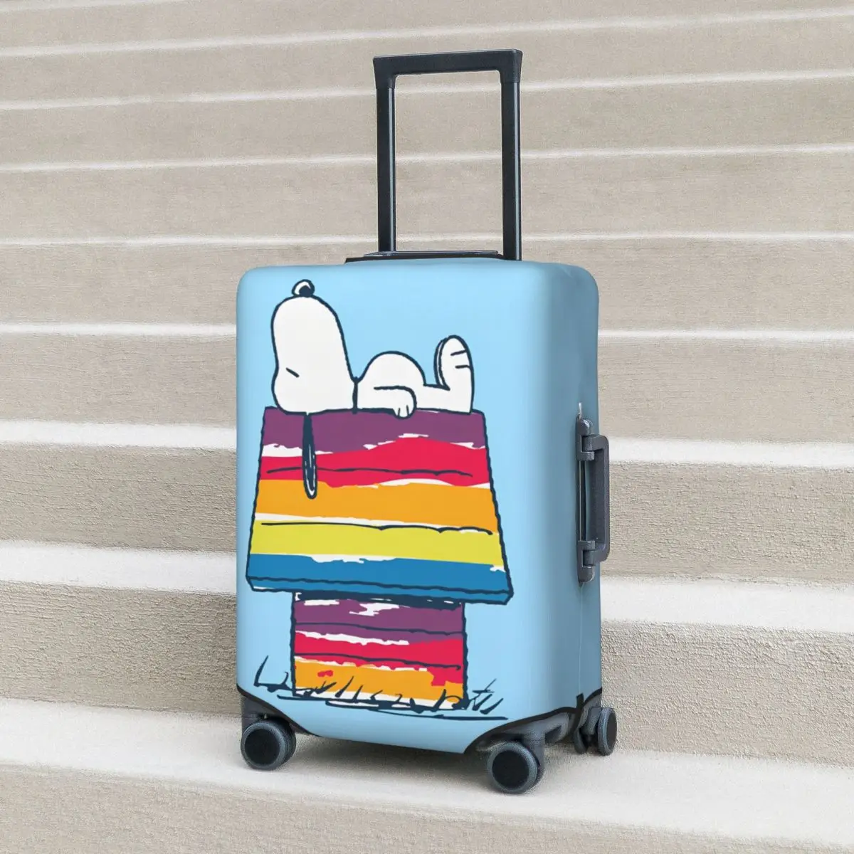 Snoopy Rainbow Dog House Suitcase Cover Flight Strectch Luggage Supplies Travel Protector