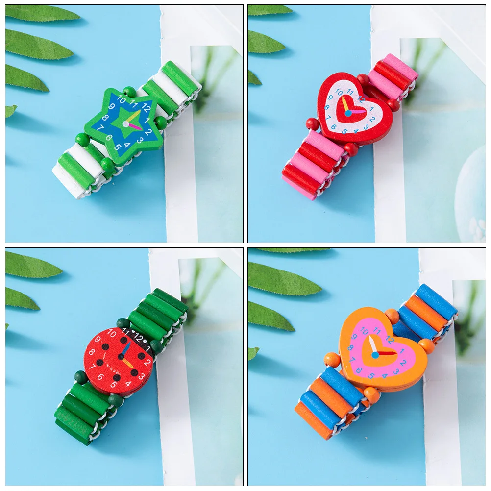 6pcs Watch Wooden Educational Plaything Cartoon Watches Bright Colors Learning Gift For Birthday Holiday