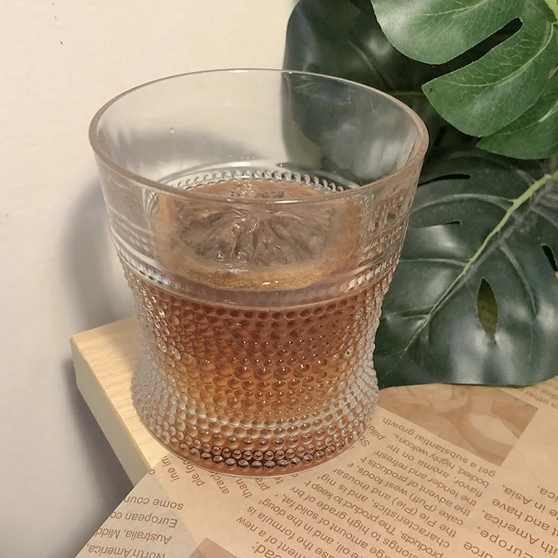 300ml Whiskey Glassses Thickened Drinkware Restaurant Glass Pearl Dot Pattern Embossed Ice Coffee Cup Soda Water Cup Juice Cups