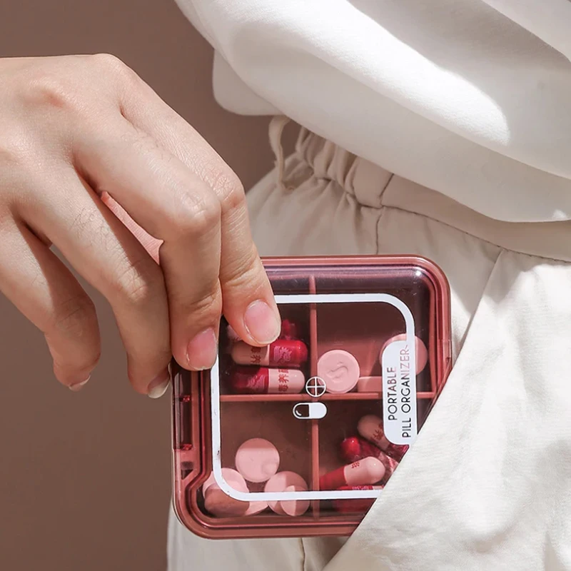 علبة حبوب منع الحمل الصغيرة للسفر، منظم تخزين الأدوية، موزع أقراص الأدوية، صندوق حبوب منع الحمل الشبكي المستقل، صندوق معالجة الصيد