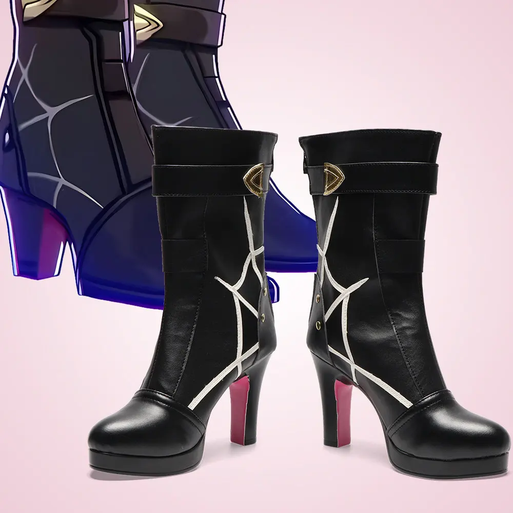 Anime Honkai: Star Rail Kafka Cosplay Shoes Black High Heels Short PU Leather Boots For Halloween Carnival