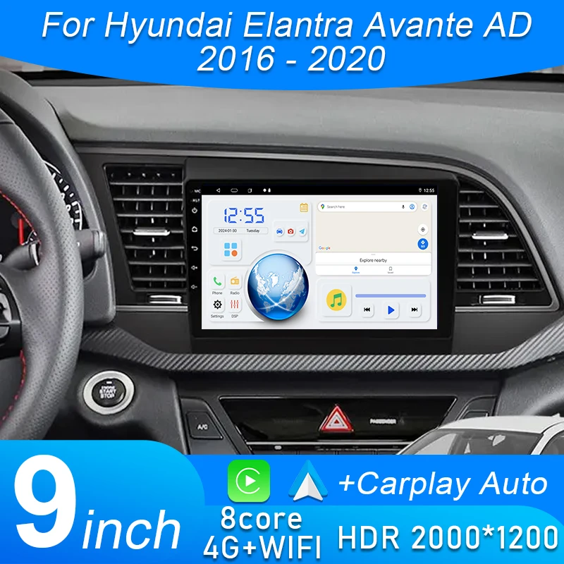 

Android 15 For Hyundai Elantra Avante AD 2016 - 2020 Car Multimedia Stereo GPS Radio Navigation Player CarPlay 360 4G WIFI BT
