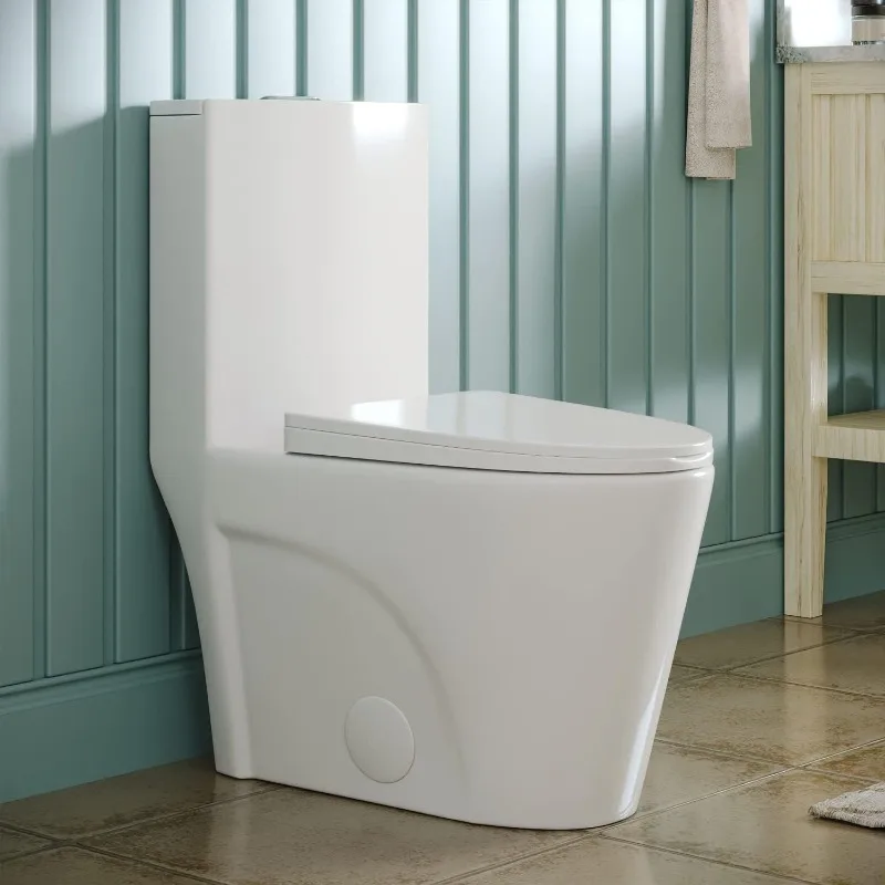 Elongated One Piece Toilet with Comfortable Chair Seat Height 17