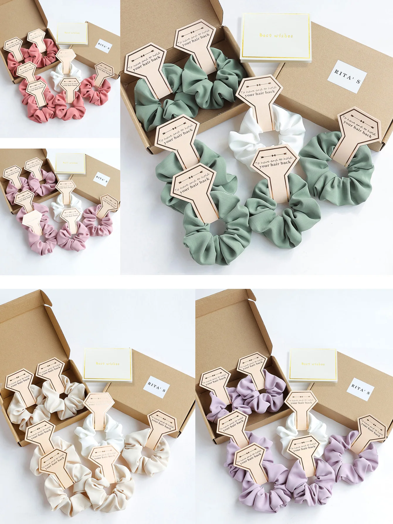 

7Pcs Versatile Satin Large Gut Loop Hair Accessories Boxed Set with Greeting Card Suitable for Women Gifts, Wedding Season Gifts