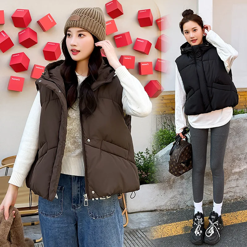 PinkyIsBlack New Autumn Winter Fashion Women Vest Down Cotton Coat Women Loose Casual Hooded Puffer Vest Korean Women Clothing