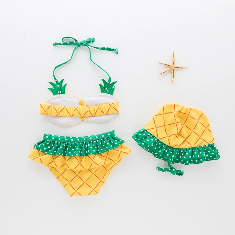 New Arrival Lovely Pineapple Baby Girl Swimsuit/Children Three Pieces Swimwear 3058
