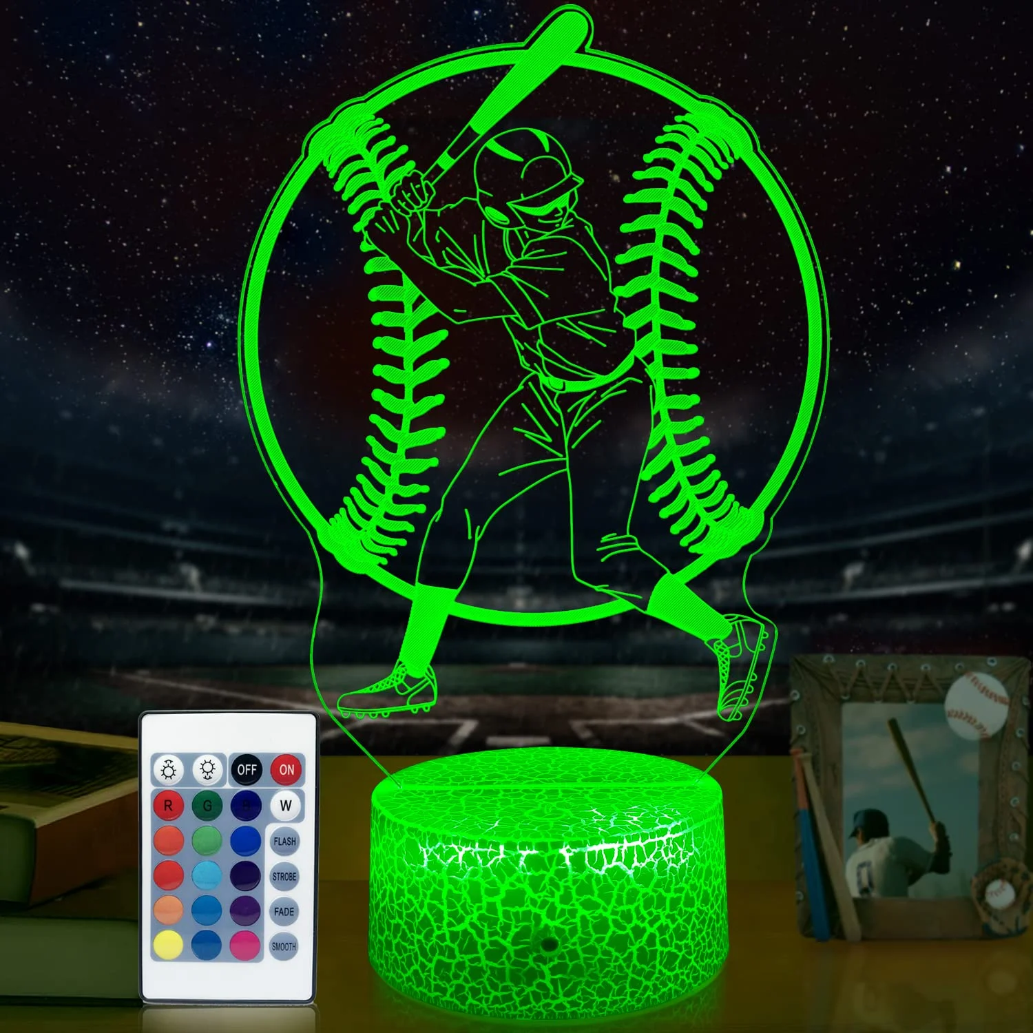 Luz nocturna de béisbol, regalos geniales de béisbol, 16 colores que cambian, mesita de noche, decoración de béisbol, lámpara de cumpleaños, fiesta