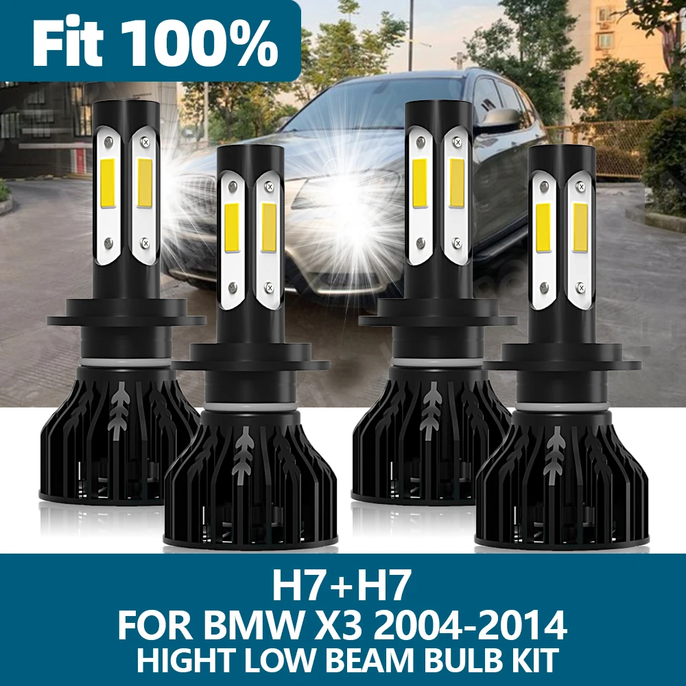 

Roadsun 4Pcs H7 Car Light High Low Beam LED Headlight 6000K For BMW X3 2004 2005 2006 2007 2008 2009 2010 2011 2012 2013 2014