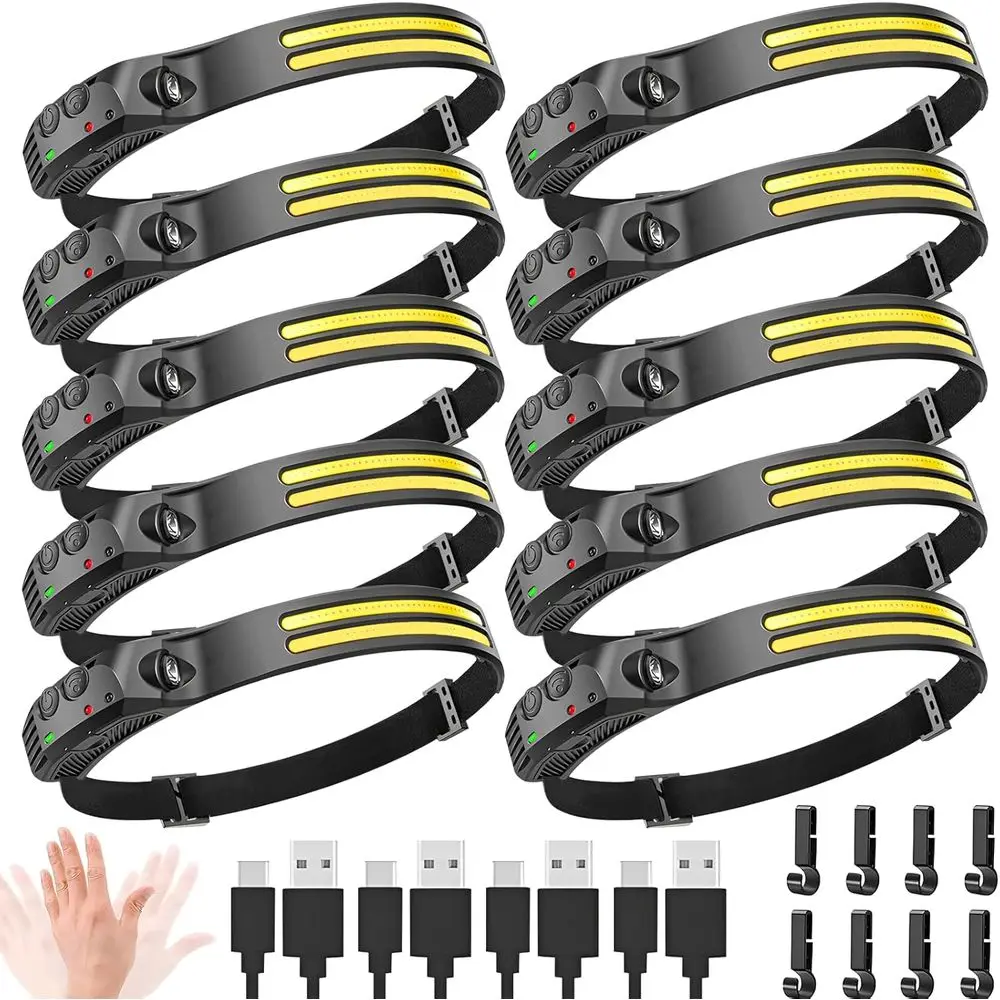 

Rechargeable LED Lamp, 230° COB Super Bright Lights, 6e Hard Hat Light, USB C Band Flashlight for Work, Hiking, Running, Camping