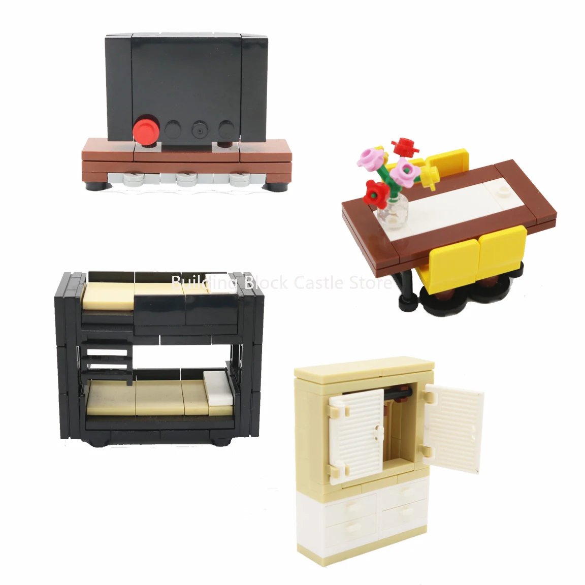 MOC Modern Home Sofa, TV Cabinet, Furniture, Refrigerator Small Particle Building Block Scene Construction Toy Model