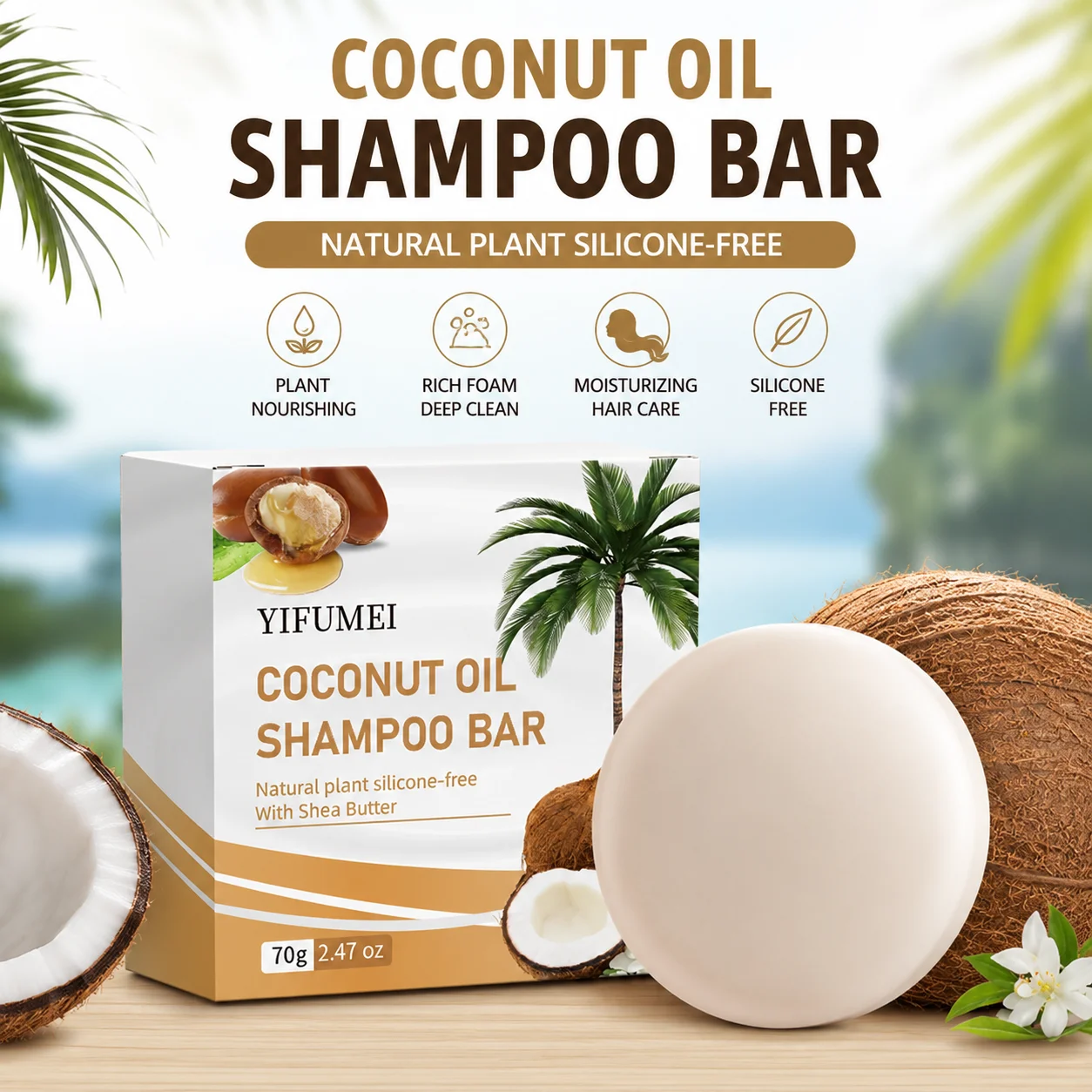 

Coconut Oil Shampoo Soap Nourishes Hair Anti Frizz Deep Cleansing Gentle Non-irritating Strengthening Hair Care Handmade Soap