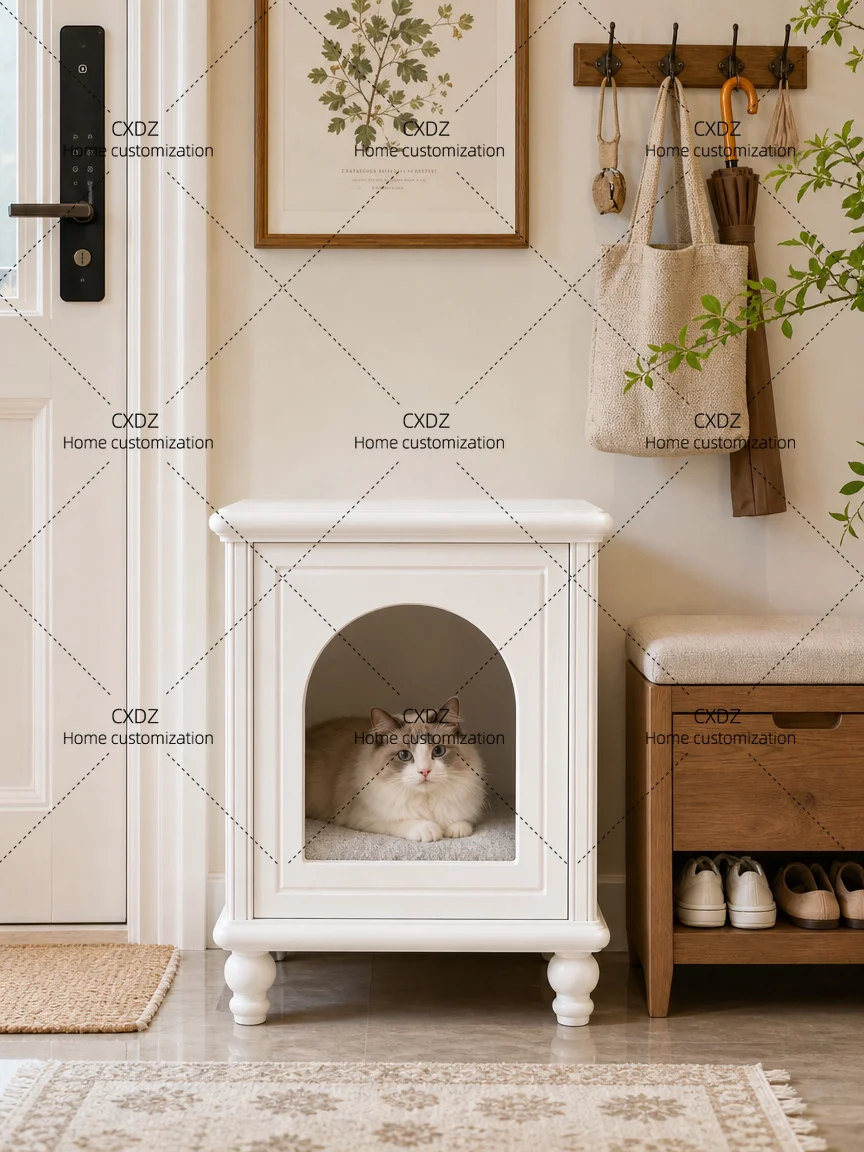 Pure solid wood cat nest bedside table household indoor four-season universal semi-closed security cat cabinet