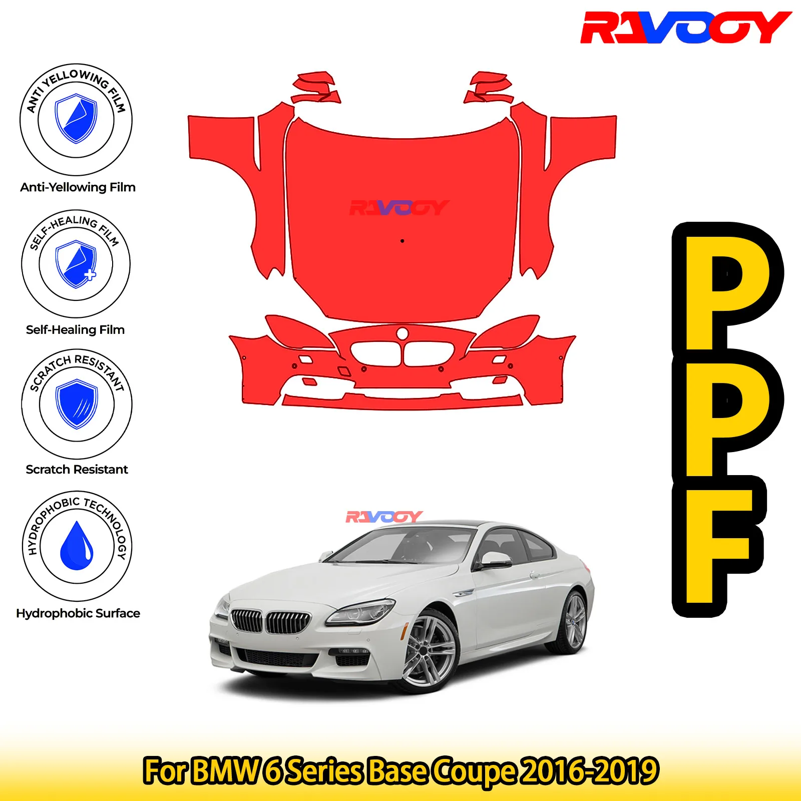 

Для BMW 6 Series Base Coupe 2016-2019, глянцевая матовая черная предварительно вырезанная передняя защитная пленка PPF, комплект