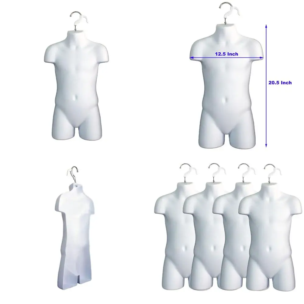 

Stackable White Children's 5T-7 Hollow Back Display Racks with Hanging Hooks for T-Shirts and Countertop Use