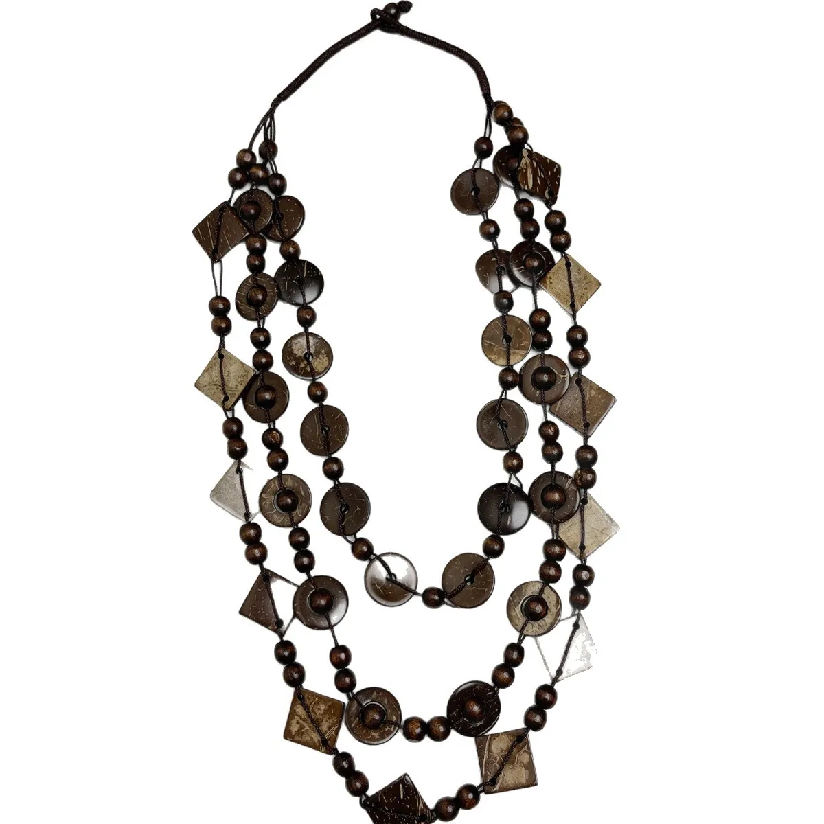 النمط الوطني الدوبامين زر متعدد الطبقات قلادة الأدبية الرجعية جوز الهند قذيفة الخشب حبة قلادة قلادة